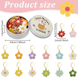 PLIGREAT 28 Pcs Colorful Enamel Flowers Charms Crochet Stitch Markers Knitting Row Counter Locking Mark Needle Clip Knitting Tool Kit with Storage Tin Box Gifts for Mom DIY Jewelry Crafts Accessories