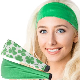 Hipsy Irish Green Headband St Patricks Day Accessories Clover Shamrocks Headband Multi Packs (Crushed Green & White Shamrocks Xflex 2pk)