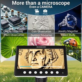 Coin Microscope for Error, 7'' LCD Magnifying Glass with Light, 1200X & 1080P Soldering Microscope, 32GB Coin Magnifier with 8 Adjustable LED Lights, Cool Gadgets Microscopes for Coins, Jewelry