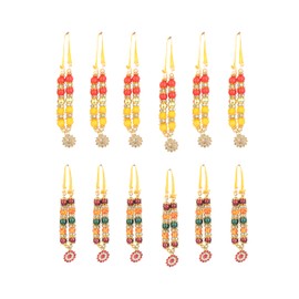 Set of 12 Mala Artificial Beads Ribbon Garland Small Idol Mala Pooja Sringar Articles Ornament Indian Traditional Festival Decoration Home Decor for God Frame Housewarming (Size: -2 Inch Multicolour)