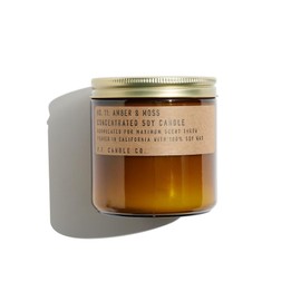 P.F. Candle Co. Amber & Moss Classic Large Concentrated Scented Soy Wax Candle (12.5 oz) 60-70 Hour Burn Time, Cotton Wick, Amber Glass Jar