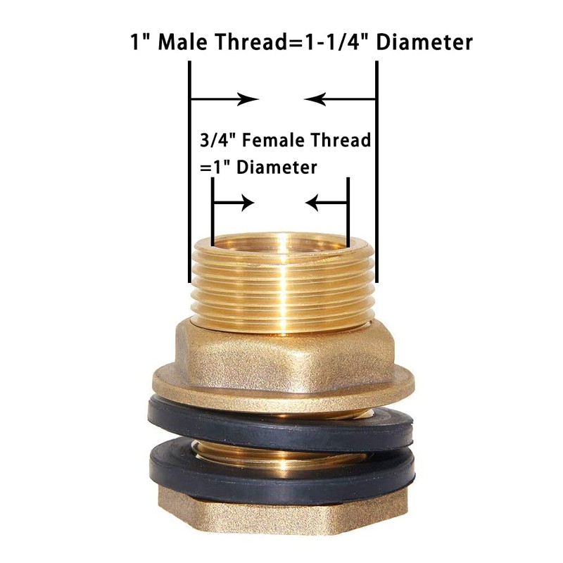 Joywayus 2pcs 3/4" Female 1" Male Soild Brass Water Tank