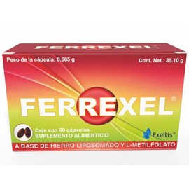Ferrexel Suplemento Alimenticio a base de Hierro Liposomado y Ácido Fólico (Metafolín) 60 Cápsulas