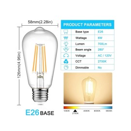 Ascher 8TXVintage LED Edison Bulbs 6W, Equivalent 60W Incandescent, Non-Dimmable……