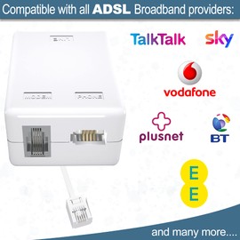 ASNQ ADSL Filter - Microfilter for Phone/Broadband BT Plug to RJ11 Connector - Broadband Filter for BT Sky Talktalk - BT Microfilter for Modem Telephone Fax - Internet and Telephone Splitter