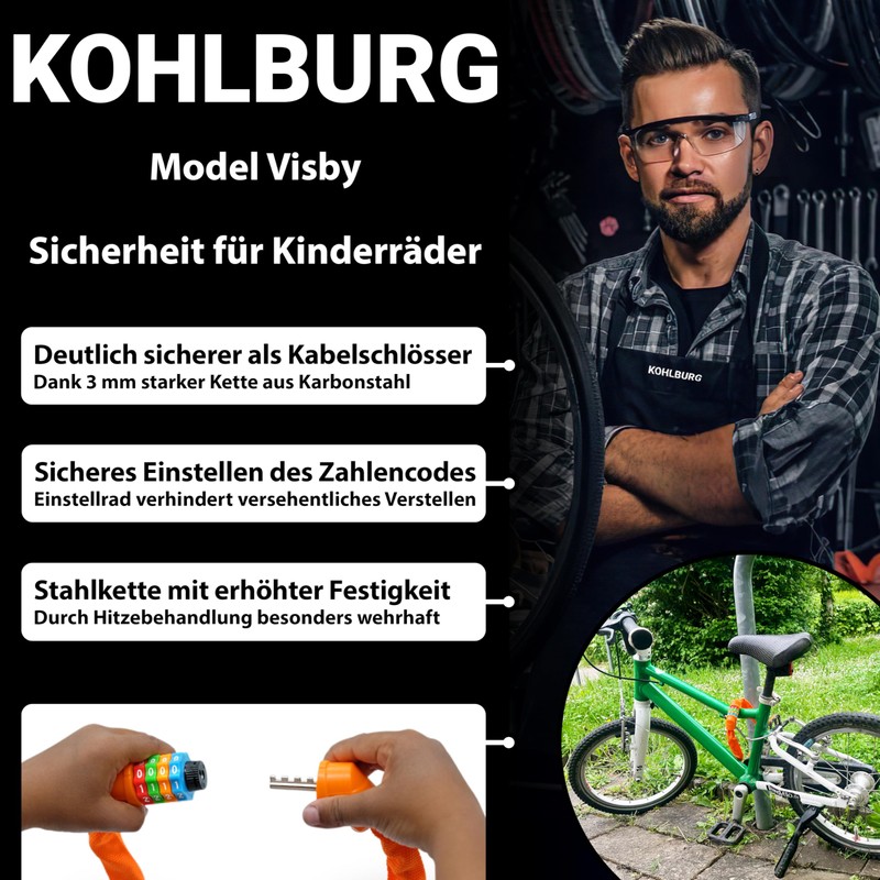 KOHLBURG Children's Bicycle Lock Combination Lock 4 Digits [Without Plasticiser,