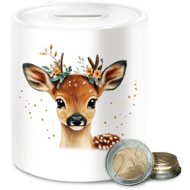 Money Box - Money Boxes - Cute Deer with Flowers Costume Deer Gifts Forest Animal Gift Fawn I Folk Festival - One Size - White