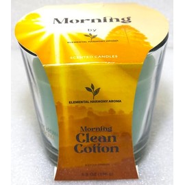 ELEMENTAL HARMONY AROMA hand crafted soy wax scented candles for home decor and gifts V-shape cup single cotton wick for 39 hours of burning time. (Morning Clean Cotton)
