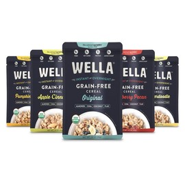 Wella Cereal Oatmeal Alternative, Gluten-Free Breakfast Hot Cereal, Grain-Free Paleo Organic Vegan High Protein Superfood, Plant-Based Non-GMO, Low in Net Carbs, Single-Serve Packets, Flavor Variety Sampler (10 Count, 2 of Each Flavor, 1.6 oz. Packets)