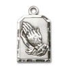 Bliss Sterling Silver Praying Hands Medal Pendant Necklace 24" Chain