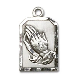 Bliss Sterling Silver Praying Hands Medal Pendant Necklace 24" Chain GiftBox