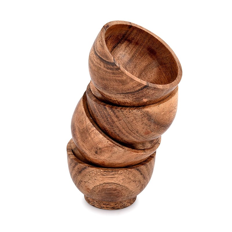 EDHAS Bowl Sets Acacia Round Bowl for Condiments, Dip Sauce,