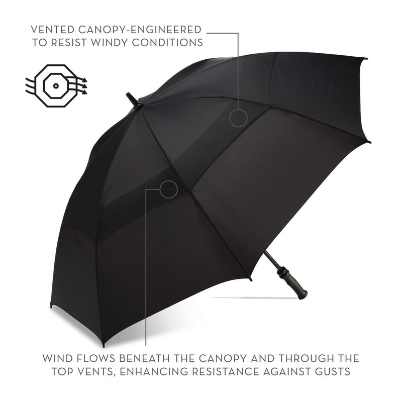 SHEDRAIN Windjammer Vented Manual Golf Stick Black Umbrella, 1 EA