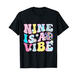 Nine Is A Vibe Leopard Print Disco 9th Birthday 9 Years Old T-Shirt