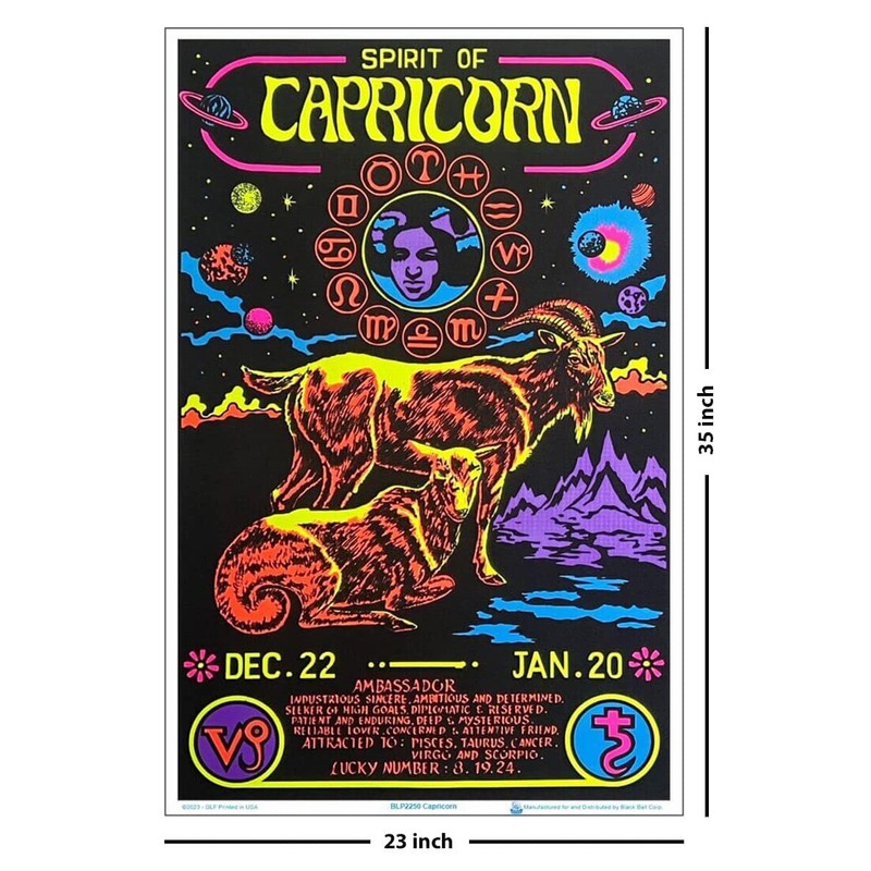 Capricorn Zodiac Sign - Flocked - Blacklight Poster - 23"