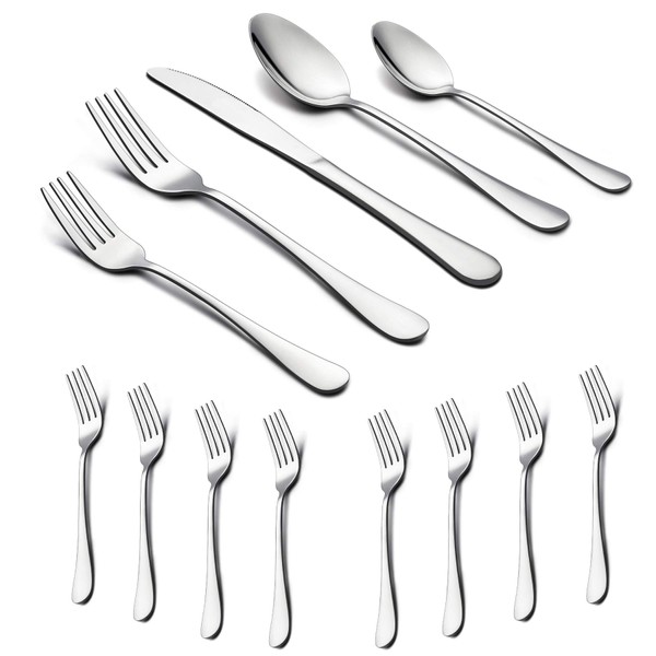 LIANYU 72-Piece Silverware Set with Extra Forks, Stainless Steel Flatware