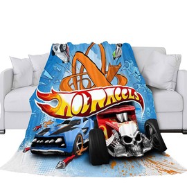 CHENGLI Monster Truck Blanket Cars Blanket Super Soft Warm Blue Monster Truck Throw Flame Design Soft Warm Flannel Blankets for Couch Sofa Bedroom Camping Travel 70 * 100cm