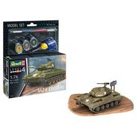 Revell Model Kit M24 Chaffee | American Tank in WWII | Rotating Tower & Diorama Plate | Accessories Including Glue and Brush