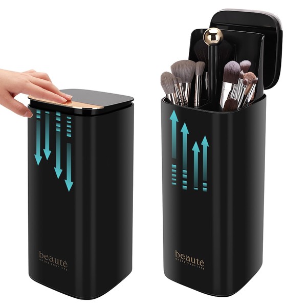 WANGDAWING Makeup Brush Holder with Lid, One Touch for Open,