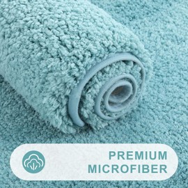 smiry Microfiber Bath Mat 40 x 60 cm, Non-Slip Super Absorbent Bathroom Mat, Extra Soft Machine Wash and Dry, Non-Shedding Bath Mats For Bathroom, Spa Blue