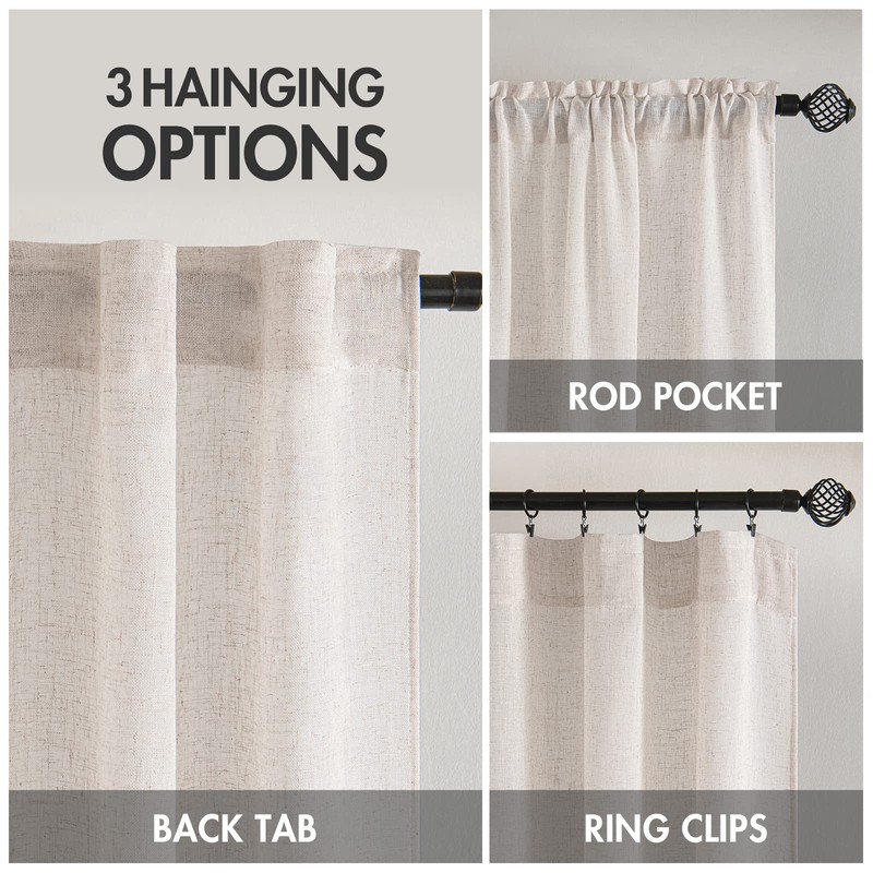 MIULEE - Cortinas de lino blanco de 45 pulgadas de