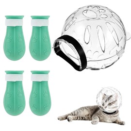 hinbkenla Cat Muzzle for Grooming,Cat Bubble Muzzle,Helmet,Breathable Hood Cover with 4 Silicone Paw Shoes for Bath Nail Trimming Cats Biting Chewing(Size:M)