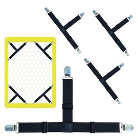 AireKouzia Fitted Sheet Straps with Clips - Heavy Duty Anti-Slip Sheet Grippers for King/Queen Size Mattress, Keep Fitted Sheets Tight, 4-Pack Adjustable Elastic Straps with Metal Clips (Black)​