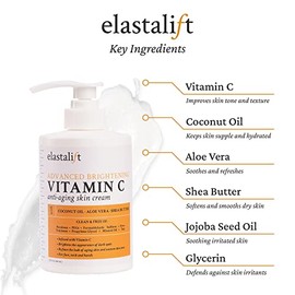 Elastalift- Crema iluminadora facial y corporal con vitamina C, loción hidratante para el cuidado de la piel, antienvejecimiento, vitamina C Skinca