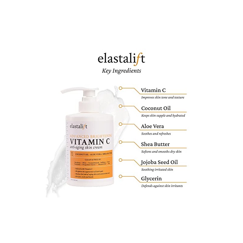 Elastalift- Crema iluminadora facial y corporal con vitamina C, loción