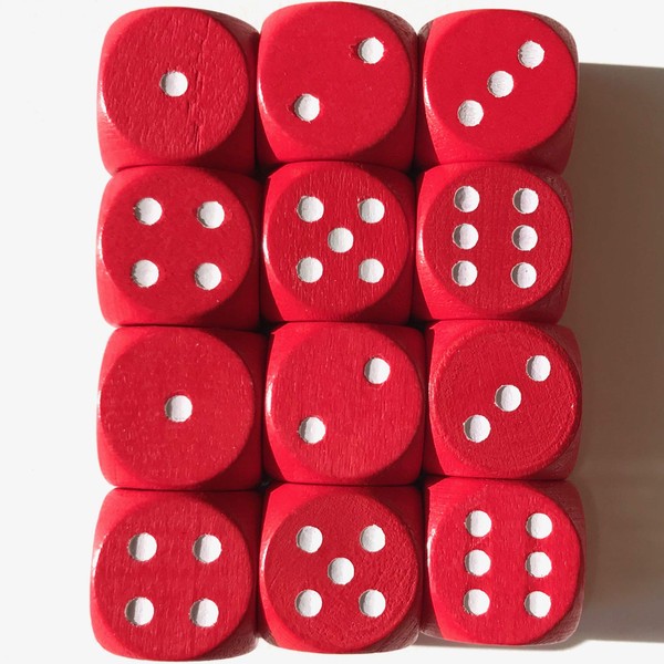Spieltz Dadi standard in legno per giochi da tavolo, 16 mm, prodotti in Germania, 12 cubi rossi con occhi bianchi