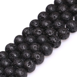 HAAMIIQII 60pcs 6mm Natural Black Volcanic Lava Beads Round Loose Gemstone Beads for Jewelry Making DIY Bracelet Necklace