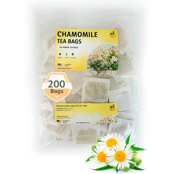 TeaDeam Tea Chamomile Tea Bags | Caffeine-Free & Sleep Time Tea | Chamomile Flowers Aroma - For Relieving Stress | Brew Hot Or Iced | 200 Tea Bags