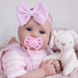 Milidool Lifelike Reborn Baby Dolls Realistic Baby Girl Dolls 18Inch Newborn Baby Girl with Pink Doll Clothes with Elephant Pattern for Kids Age 3+