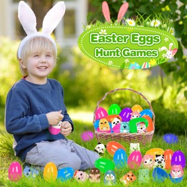 24 Pack Easter Eggs Filled with Squishy Toys, Easter Basket Stuffers Fillers with Kawaii Animals Toys, Kids Easter Theme Party Favors & Classroom Prizes, Ideal Easter Eggs Gifts for Boys Girls