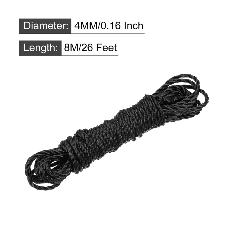 sourcing map Twisted Mason Line Nylon Twine String Cord Black