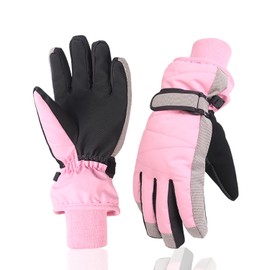 XTACER Kids Ski Snow Gloves Snowboard Winter Warm Cold Weather Gloves for Boys Girls Children (Light Pink,6-8 Years)