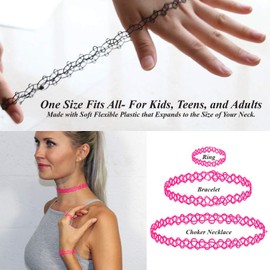 BodyJ4You 30PC Tattoo Choker Necklace Bracelet Ring - 90s Necklace 2000s Y2K Fashion Vintage - Stretchy Elastic Neck Lace Women's - Gothic Black Rainbow - Simple Classic Fashion Trend