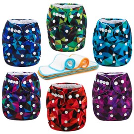 Wegreeco Cloth Diapers 6 Pack with Inserts & Wet Bag, Washable Reusable Diapers for Babies, One Size Adjustable (Abstract Geometrical)
