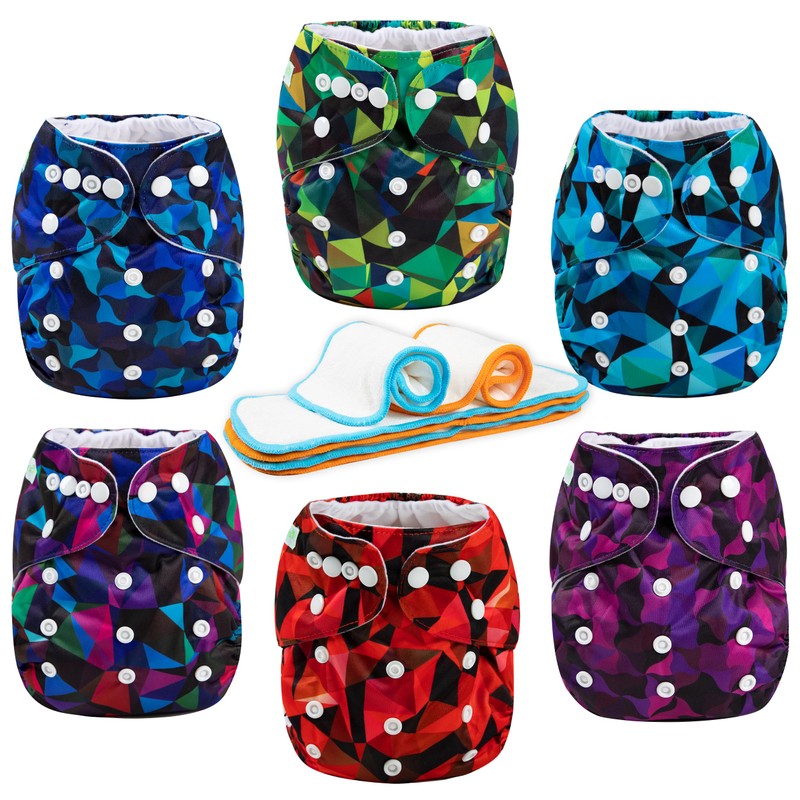 Wegreeco Cloth Diapers 6 Pack with Inserts & Wet Bag,