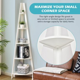 Giantex 5-Tier Corner Bookcase Ladder Bookshelf Plant Stand Home Office Furniture Fan-Shape Shelves Corner Storage Rack High Display Shelf, White