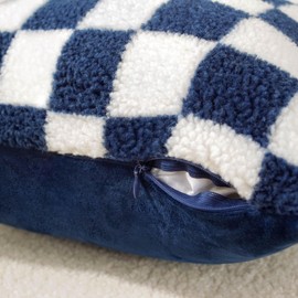 AmHoo Pack of 2 Decorative Throw Pillow Covers Checkerboard Luxury Super Soft Faux Fur Wool Set Case Cushion for Couch Sofa Bedroom 16 x 16-Inch Navy Blue
