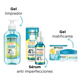 Kit Antiacne Express Aclara Gel Limpiador mas Sérum mas Crema Matificante Garnier