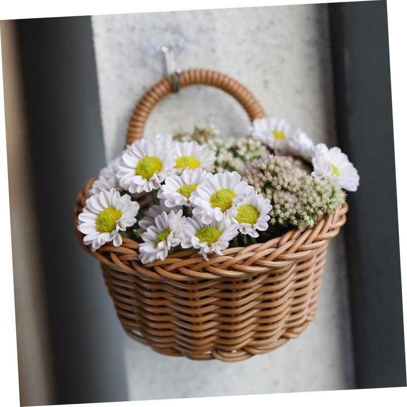 Anneome 2Pcs Decorative Imitation Rattan Wall Hanging Basket Multi-function Woven