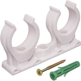 (Pack of 20) Double Pipe Clips, Plastic Clamps for 63/64" - 1-7/64" (25-28 mm) Pipes, U Type Pipe Clamp, Tubing White Clips, Hose Hangers