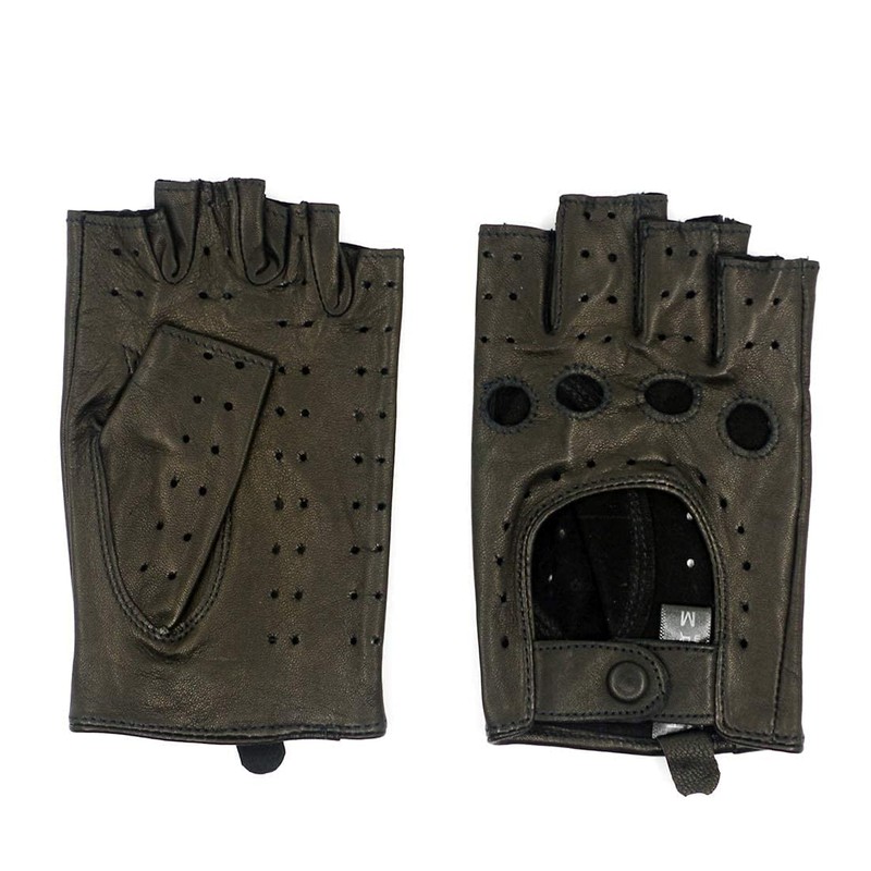 Harssidanzar Lady GL012 Fingerless Leather Gloves Sheepskin Single Line Half
