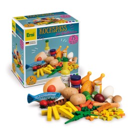 Erzi, Grande Set Assortimento Cucina 75 Pezzi in Legno di Betulla FSC laccati, Multicolore, Medium, 28217