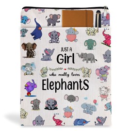 Book Lovers Gifts Book Sleeve,Book Cover with Zipper for Zipper Canvas Book Protector Paperback Cover for Women Birthday Graduation Christmas Gifts-Just a Girl Loves Animal (Beige-Elephants, Large)