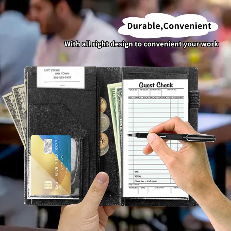 Server Books for Waitress Book,Leather Server Book with Zipper Pocket,Fit