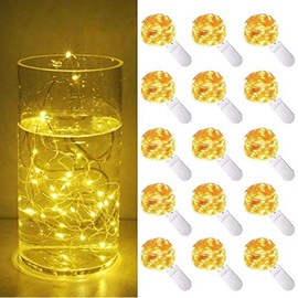 Paquete de 15 30 luces LED micro estrelladas que funcionan con pilas (incluidas), luces de alambre plateado impermeables de hadas, para manualidades, fiestas, jardín, boda, mesa, decoración