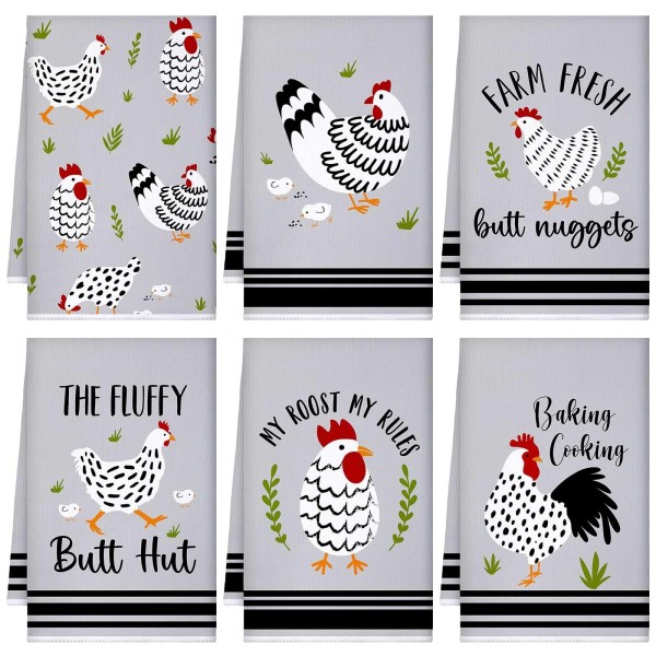 Boyiee Set of 6 Farm Chickens Kitchen Towels Farmhouse Absorbent